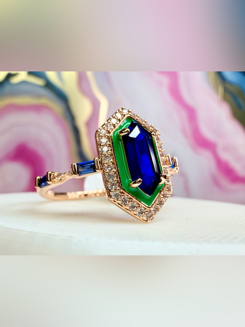 Bomb Party OG Enamel Ring- Burma Blue Spinel on Rose Gold, Size 8 - RG71234